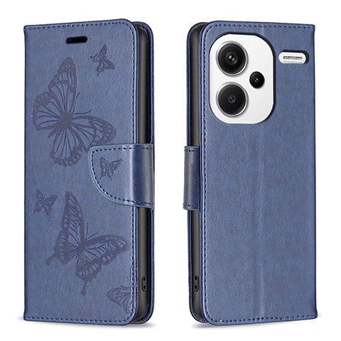 Coque Portefeuille Papillon Livre Cuir Etui Clapet B01F pour Xiaomi Redmi Note 13 Pro+ Plus 5G Bleu