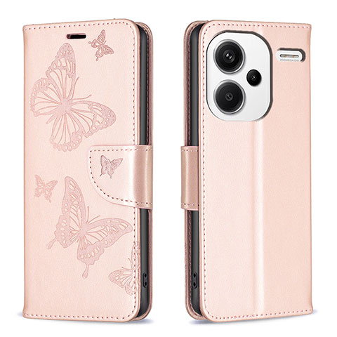 Coque Portefeuille Papillon Livre Cuir Etui Clapet B01F pour Xiaomi Redmi Note 13 Pro+ Plus 5G Or Rose