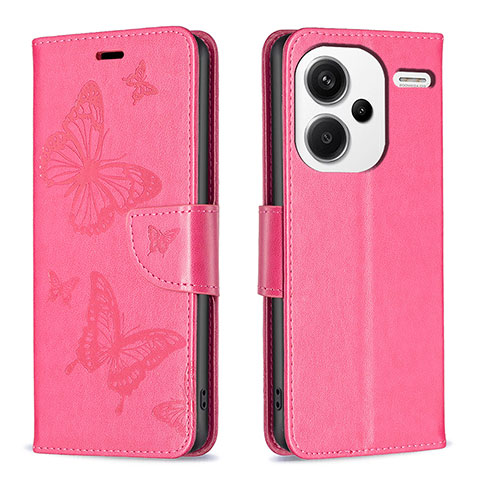 Coque Portefeuille Papillon Livre Cuir Etui Clapet B01F pour Xiaomi Redmi Note 13 Pro+ Plus 5G Rose Rouge
