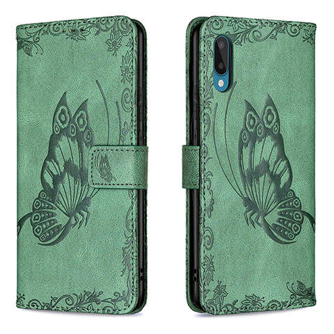 Coque Portefeuille Papillon Livre Cuir Etui Clapet B02F pour Samsung Galaxy A02 Vert
