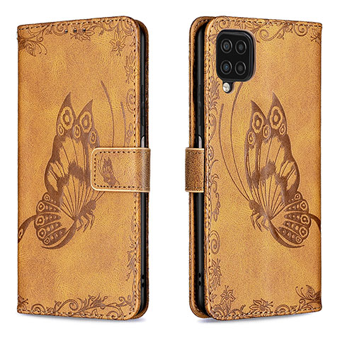 Coque Portefeuille Papillon Livre Cuir Etui Clapet B02F pour Samsung Galaxy A12 Marron