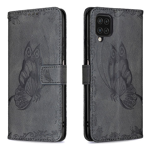 Coque Portefeuille Papillon Livre Cuir Etui Clapet B02F pour Samsung Galaxy A12 Noir