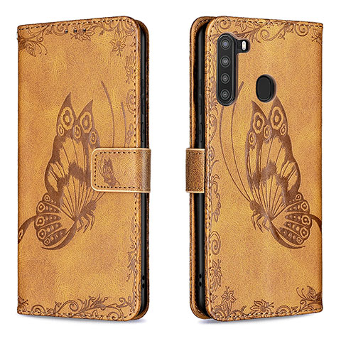 Coque Portefeuille Papillon Livre Cuir Etui Clapet B02F pour Samsung Galaxy A21 Marron