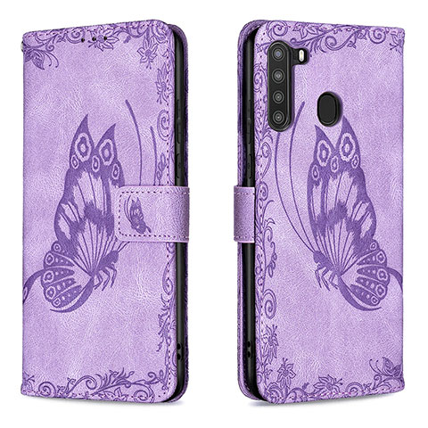 Coque Portefeuille Papillon Livre Cuir Etui Clapet B02F pour Samsung Galaxy A21 Violet Clair