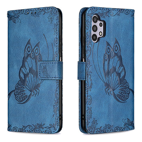 Coque Portefeuille Papillon Livre Cuir Etui Clapet B02F pour Samsung Galaxy A32 4G Bleu