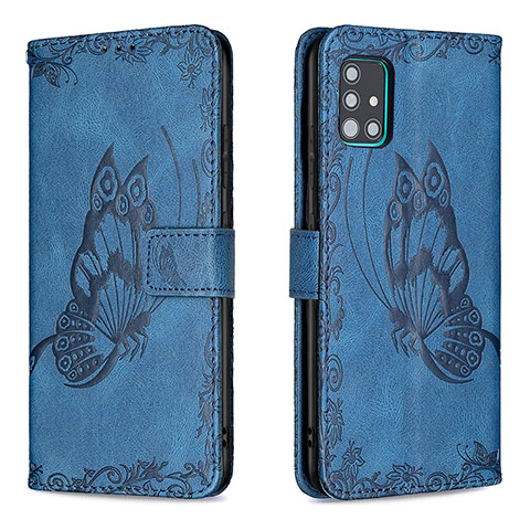 Coque Portefeuille Papillon Livre Cuir Etui Clapet B02F pour Samsung Galaxy A51 4G Bleu