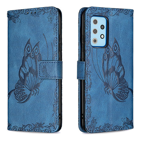 Coque Portefeuille Papillon Livre Cuir Etui Clapet B02F pour Samsung Galaxy A52 4G Bleu