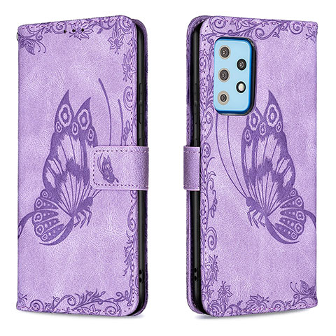 Coque Portefeuille Papillon Livre Cuir Etui Clapet B02F pour Samsung Galaxy A52s 5G Violet Clair