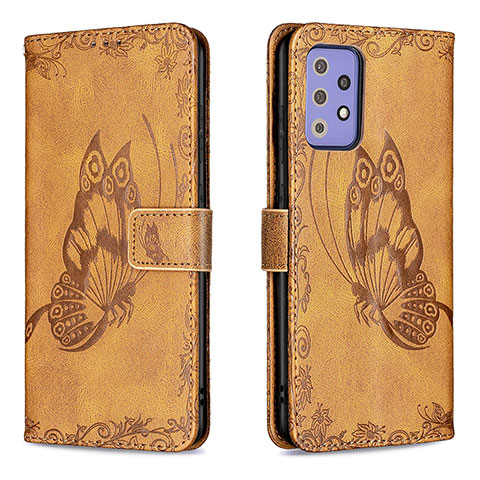 Coque Portefeuille Papillon Livre Cuir Etui Clapet B02F pour Samsung Galaxy A72 4G Marron