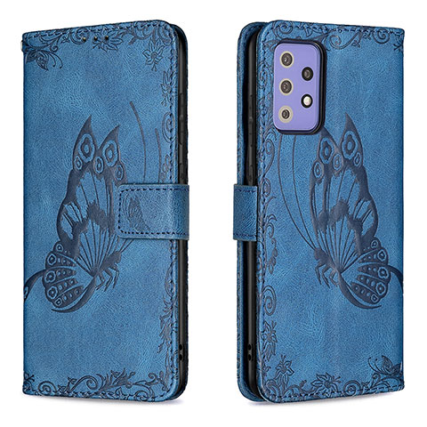 Coque Portefeuille Papillon Livre Cuir Etui Clapet B02F pour Samsung Galaxy A72 5G Bleu