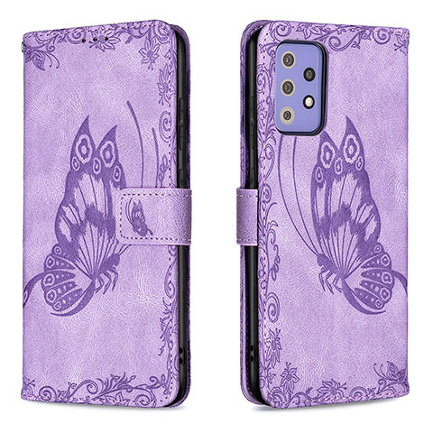 Coque Portefeuille Papillon Livre Cuir Etui Clapet B02F pour Samsung Galaxy A72 5G Violet Clair