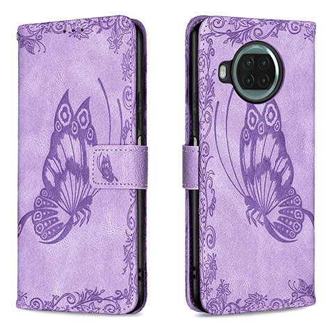 Coque Portefeuille Papillon Livre Cuir Etui Clapet B02F pour Xiaomi Mi 10i 5G Violet Clair