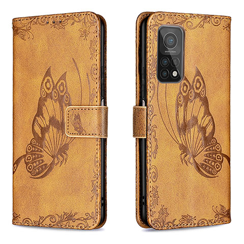 Coque Portefeuille Papillon Livre Cuir Etui Clapet B02F pour Xiaomi Mi 10T 5G Marron