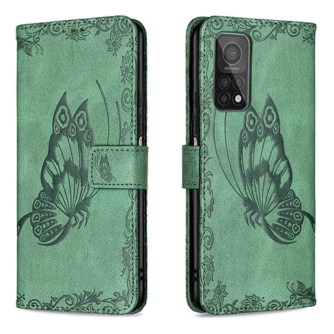 Coque Portefeuille Papillon Livre Cuir Etui Clapet B02F pour Xiaomi Mi 10T 5G Vert