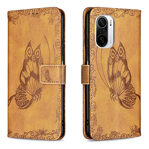 Coque Portefeuille Papillon Livre Cuir Etui Clapet B02F pour Xiaomi Mi 11i 5G Marron