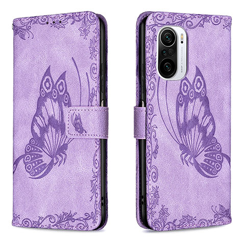 Coque Portefeuille Papillon Livre Cuir Etui Clapet B02F pour Xiaomi Mi 11i 5G Violet Clair