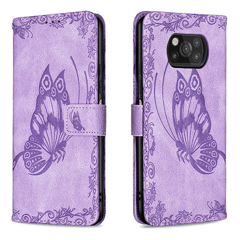 Coque Portefeuille Papillon Livre Cuir Etui Clapet B02F pour Xiaomi Poco X3 Pro Violet Clair