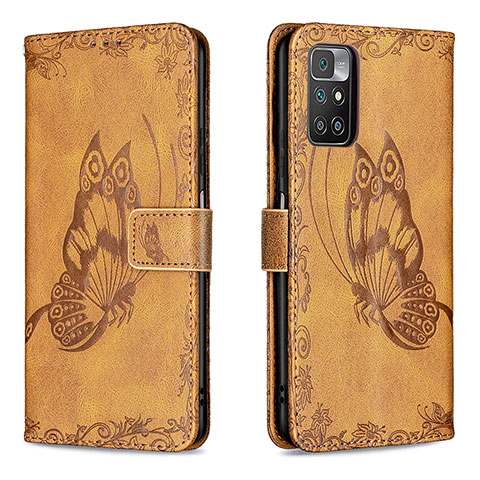 Coque Portefeuille Papillon Livre Cuir Etui Clapet B02F pour Xiaomi Redmi 10 4G Marron