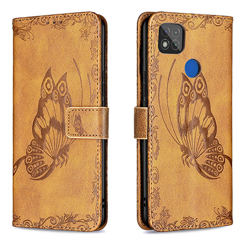 Coque Portefeuille Papillon Livre Cuir Etui Clapet B02F pour Xiaomi Redmi 10A 4G Marron