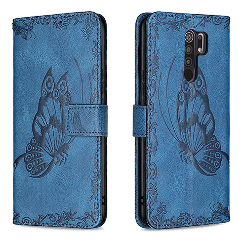 Coque Portefeuille Papillon Livre Cuir Etui Clapet B02F pour Xiaomi Redmi 9 Bleu