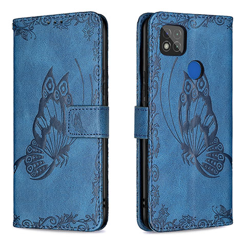 Coque Portefeuille Papillon Livre Cuir Etui Clapet B02F pour Xiaomi Redmi 9 India Bleu