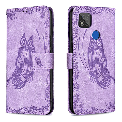 Coque Portefeuille Papillon Livre Cuir Etui Clapet B02F pour Xiaomi Redmi 9 India Violet Clair