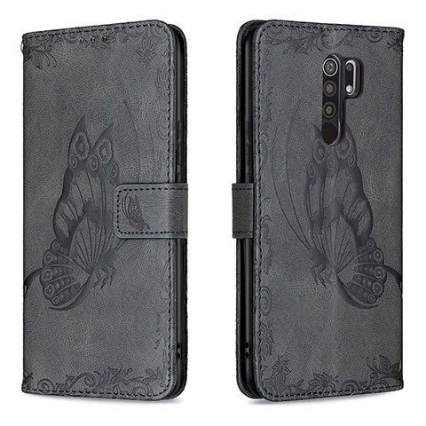 Coque Portefeuille Papillon Livre Cuir Etui Clapet B02F pour Xiaomi Redmi 9 Noir