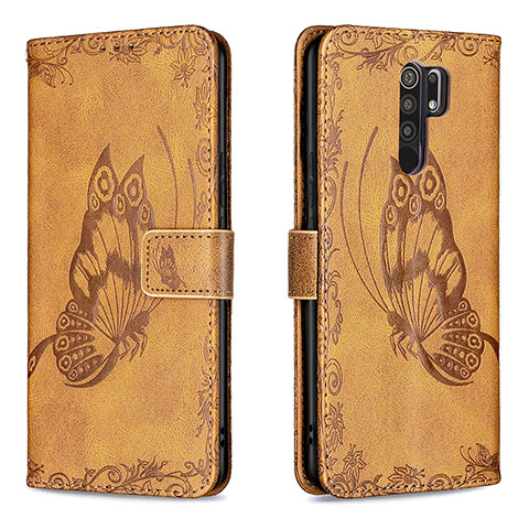 Coque Portefeuille Papillon Livre Cuir Etui Clapet B02F pour Xiaomi Redmi 9 Prime India Marron