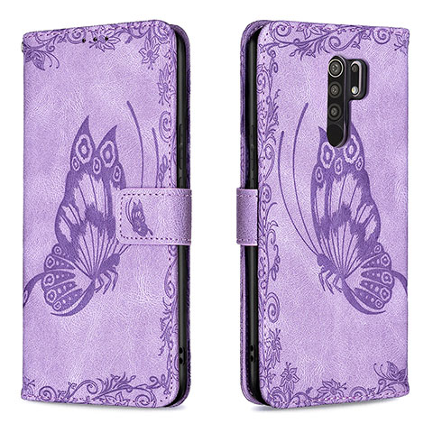 Coque Portefeuille Papillon Livre Cuir Etui Clapet B02F pour Xiaomi Redmi 9 Prime India Violet Clair