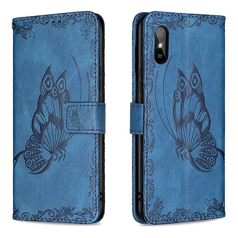 Coque Portefeuille Papillon Livre Cuir Etui Clapet B02F pour Xiaomi Redmi 9A Bleu