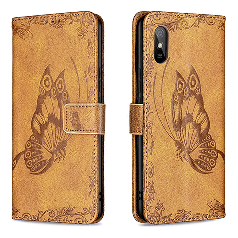 Coque Portefeuille Papillon Livre Cuir Etui Clapet B02F pour Xiaomi Redmi 9A Marron