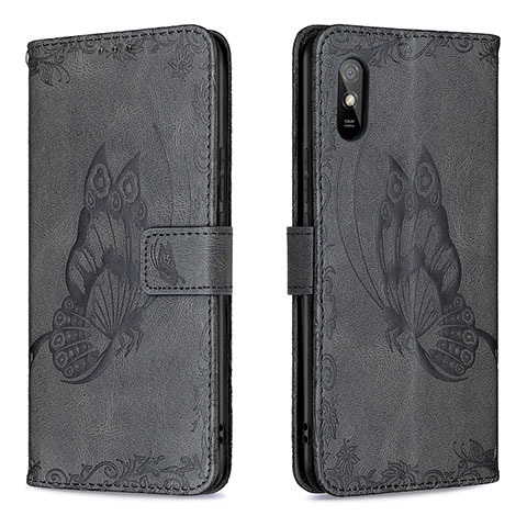 Coque Portefeuille Papillon Livre Cuir Etui Clapet B02F pour Xiaomi Redmi 9i Noir