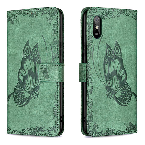 Coque Portefeuille Papillon Livre Cuir Etui Clapet B02F pour Xiaomi Redmi 9i Vert