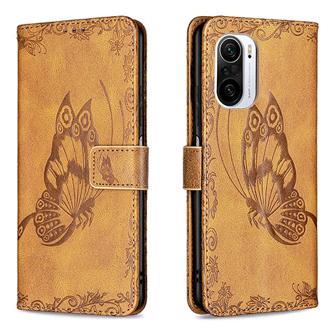 Coque Portefeuille Papillon Livre Cuir Etui Clapet B02F pour Xiaomi Redmi K40 5G Marron