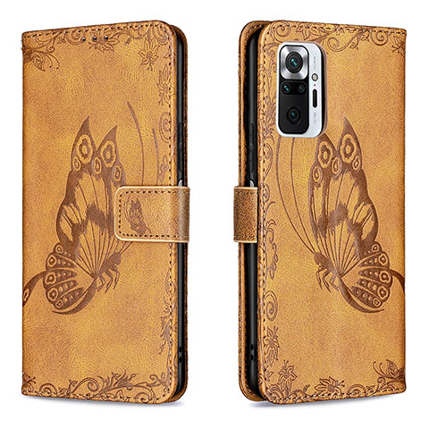 Coque Portefeuille Papillon Livre Cuir Etui Clapet B02F pour Xiaomi Redmi Note 10 Pro 4G Marron