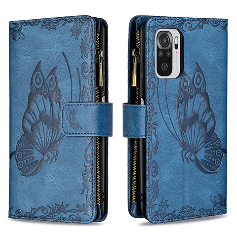 Coque Portefeuille Papillon Livre Cuir Etui Clapet B02F pour Xiaomi Redmi Note 10S 4G Bleu