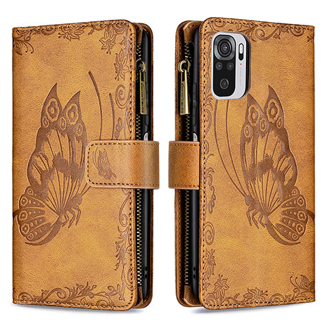 Coque Portefeuille Papillon Livre Cuir Etui Clapet B02F pour Xiaomi Redmi Note 10S 4G Marron