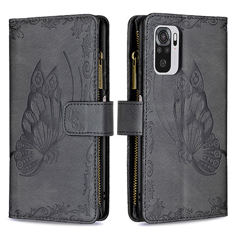 Coque Portefeuille Papillon Livre Cuir Etui Clapet B02F pour Xiaomi Redmi Note 10S 4G Noir