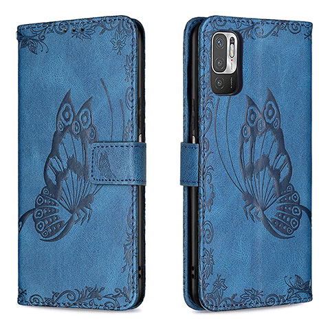 Coque Portefeuille Papillon Livre Cuir Etui Clapet B02F pour Xiaomi Redmi Note 10T 5G Bleu