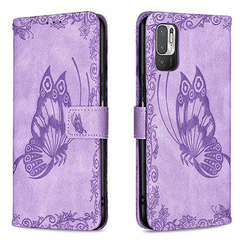 Coque Portefeuille Papillon Livre Cuir Etui Clapet B02F pour Xiaomi Redmi Note 10T 5G Violet Clair