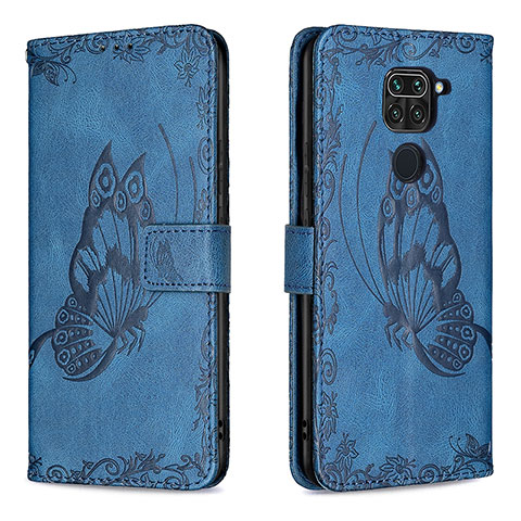 Coque Portefeuille Papillon Livre Cuir Etui Clapet B02F pour Xiaomi Redmi Note 9 Bleu