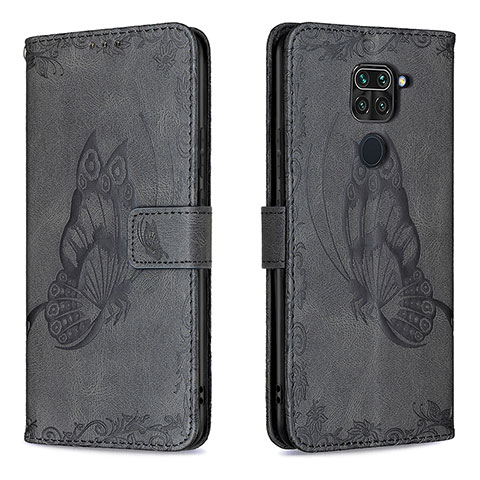 Coque Portefeuille Papillon Livre Cuir Etui Clapet B02F pour Xiaomi Redmi Note 9 Noir