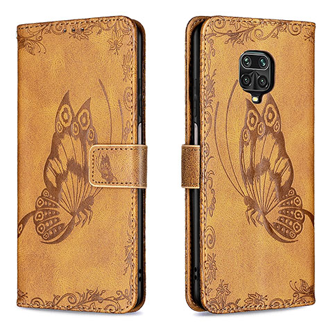 Coque Portefeuille Papillon Livre Cuir Etui Clapet B02F pour Xiaomi Redmi Note 9 Pro Marron