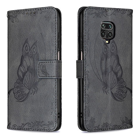 Coque Portefeuille Papillon Livre Cuir Etui Clapet B02F pour Xiaomi Redmi Note 9 Pro Noir