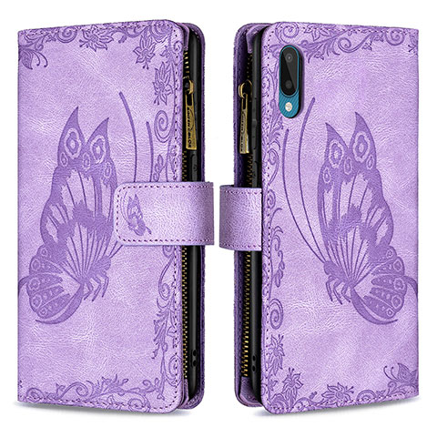 Coque Portefeuille Papillon Livre Cuir Etui Clapet B03F pour Samsung Galaxy A02 Violet Clair