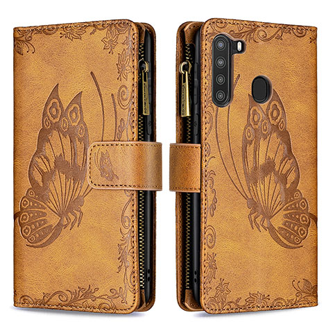 Coque Portefeuille Papillon Livre Cuir Etui Clapet B03F pour Samsung Galaxy A21 Marron