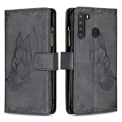 Coque Portefeuille Papillon Livre Cuir Etui Clapet B03F pour Samsung Galaxy A21 Noir