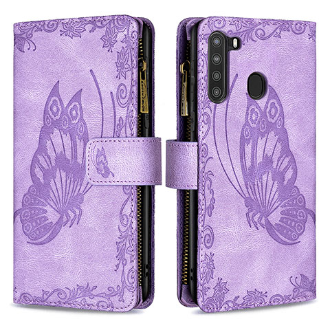 Coque Portefeuille Papillon Livre Cuir Etui Clapet B03F pour Samsung Galaxy A21 Violet Clair