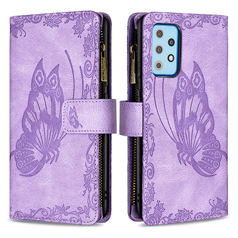 Coque Portefeuille Papillon Livre Cuir Etui Clapet B03F pour Samsung Galaxy A52 4G Violet Clair