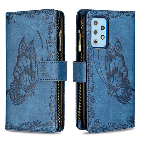 Coque Portefeuille Papillon Livre Cuir Etui Clapet B03F pour Samsung Galaxy A52 5G Bleu